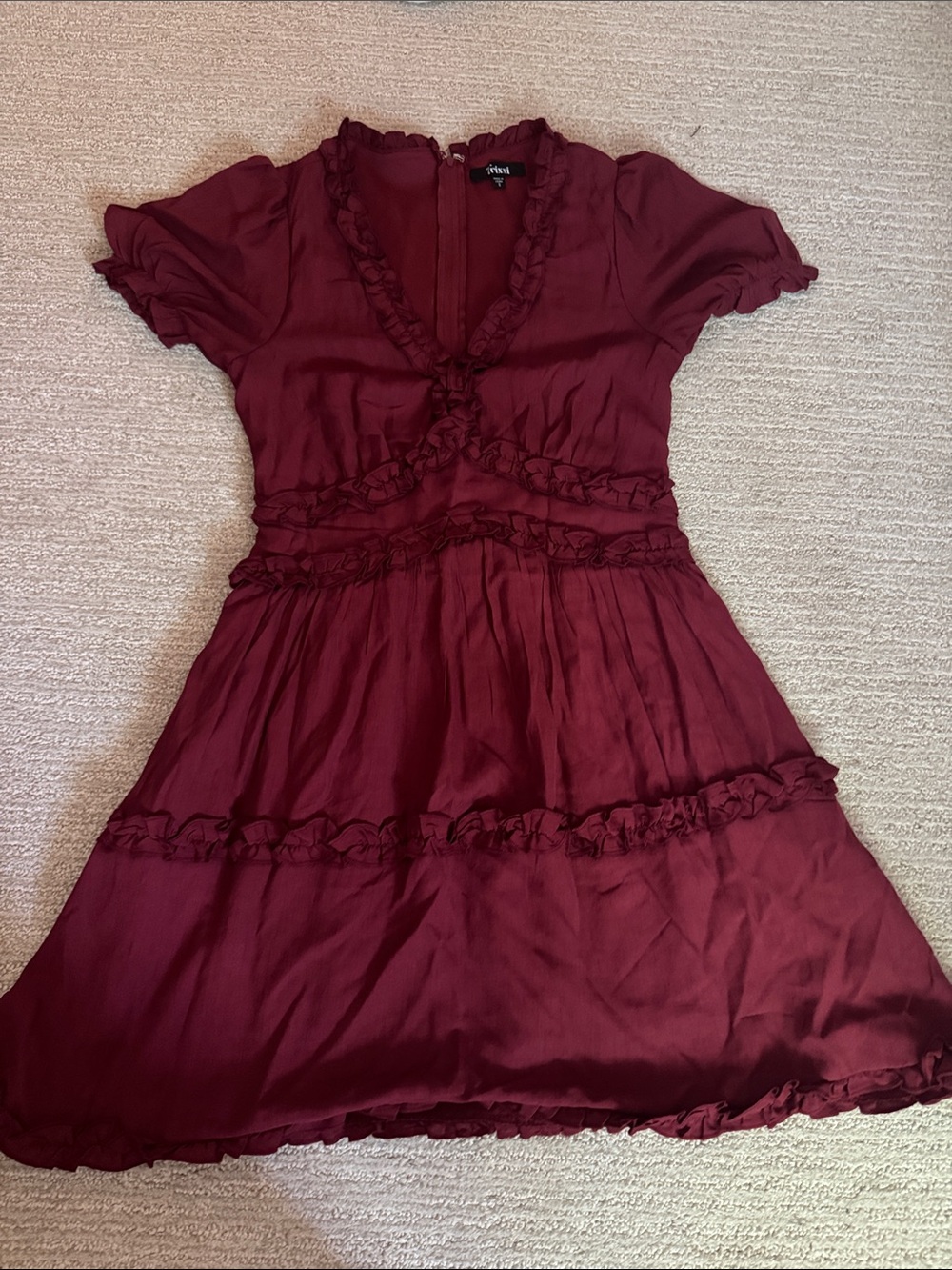 Marsala Ruffled V-Neck Midi Dress